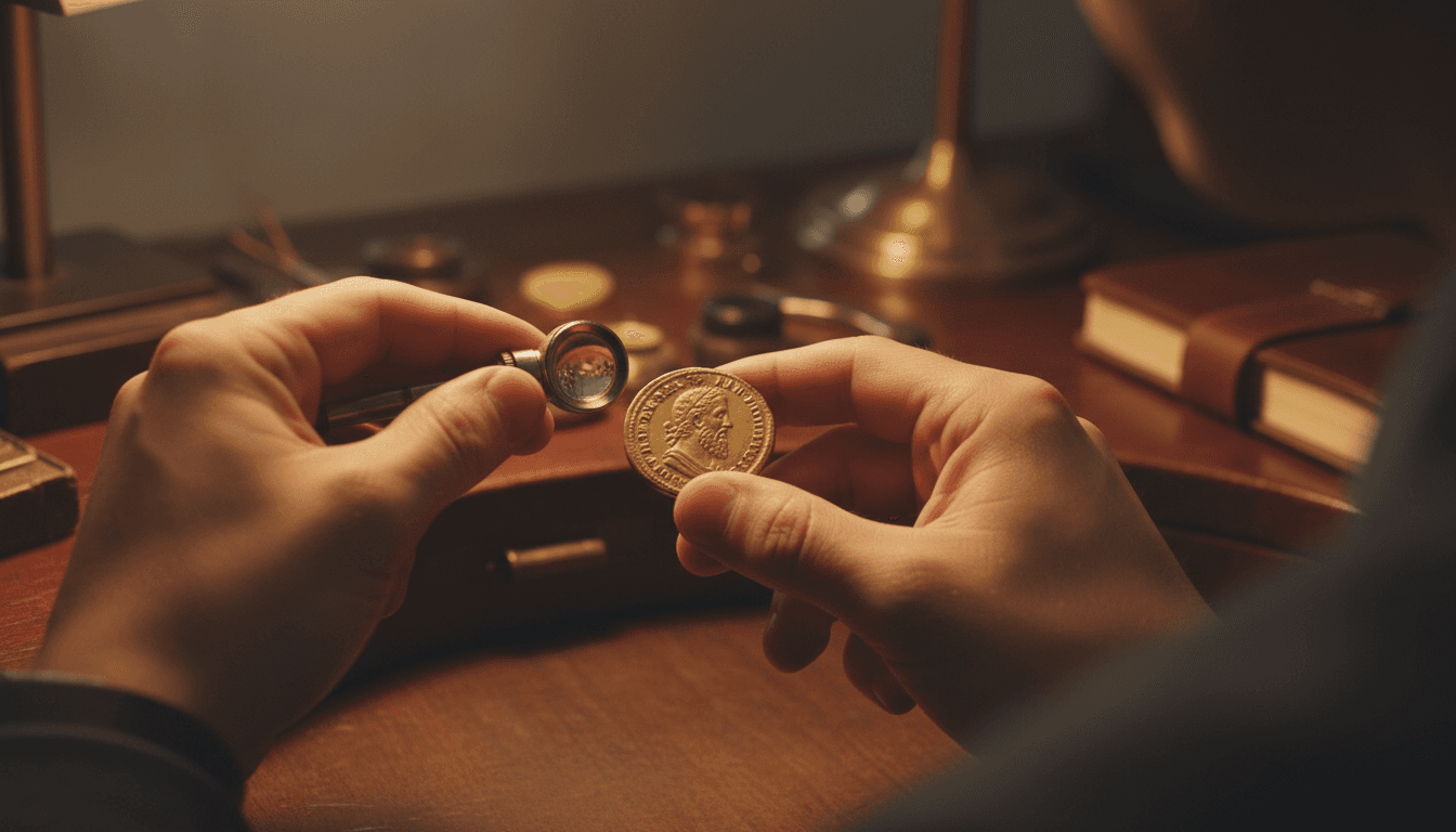 Gold coin inspection under professional examination